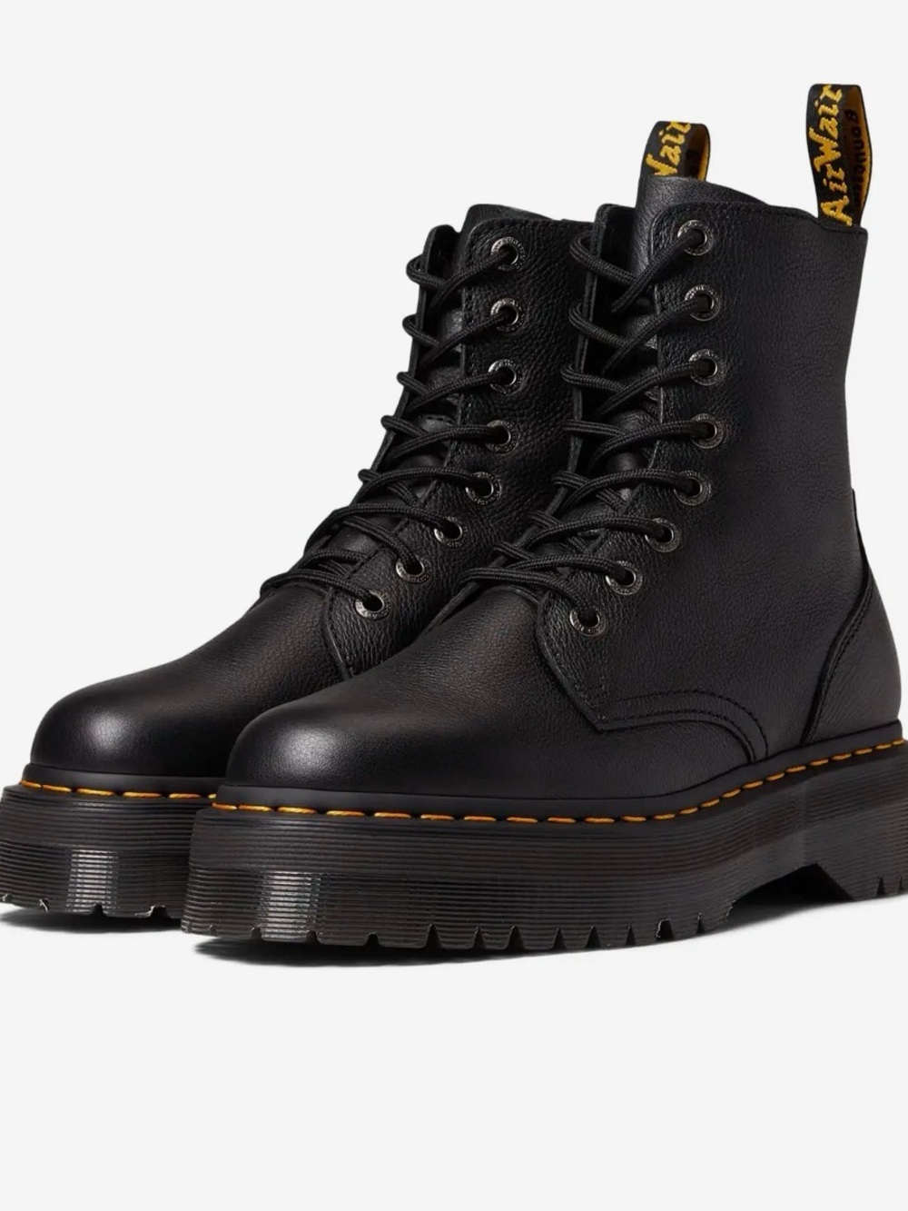 Dr. Martens Black Platform Lace-Up Combat Boots with Yellow Stitching